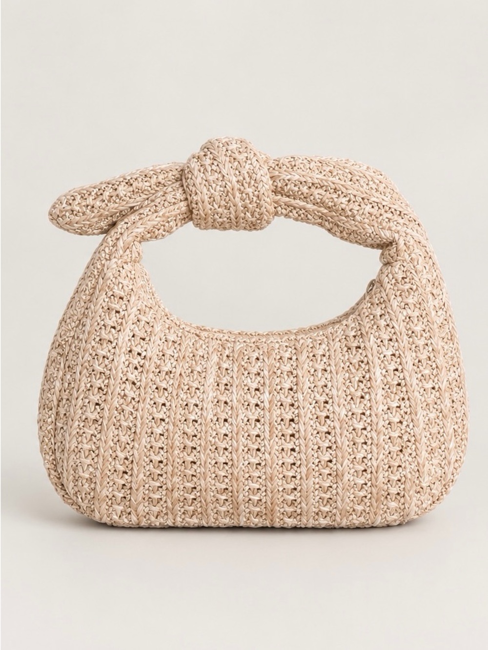 LIKE DREAMS Aimee Mini Straw Woven Knot Handbag - Tan/Beige - NWOT